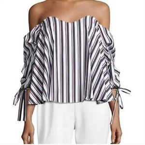 Caroline Constas Gabriella Off-the-Shoulder Striped Top Black/White/red small